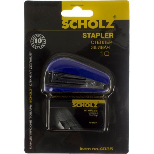 

Степлер 10 Scholz 8 аркушів міні синій +1000 скоб (4035)