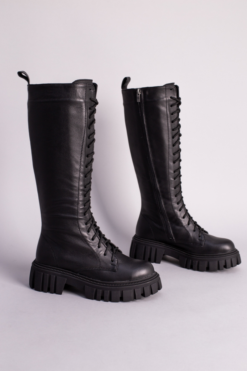 

Чоботи жіночі шкіряні з шнурками, зимові LuxuryShoes 5582-1е/35 (22,5 см) Чорні