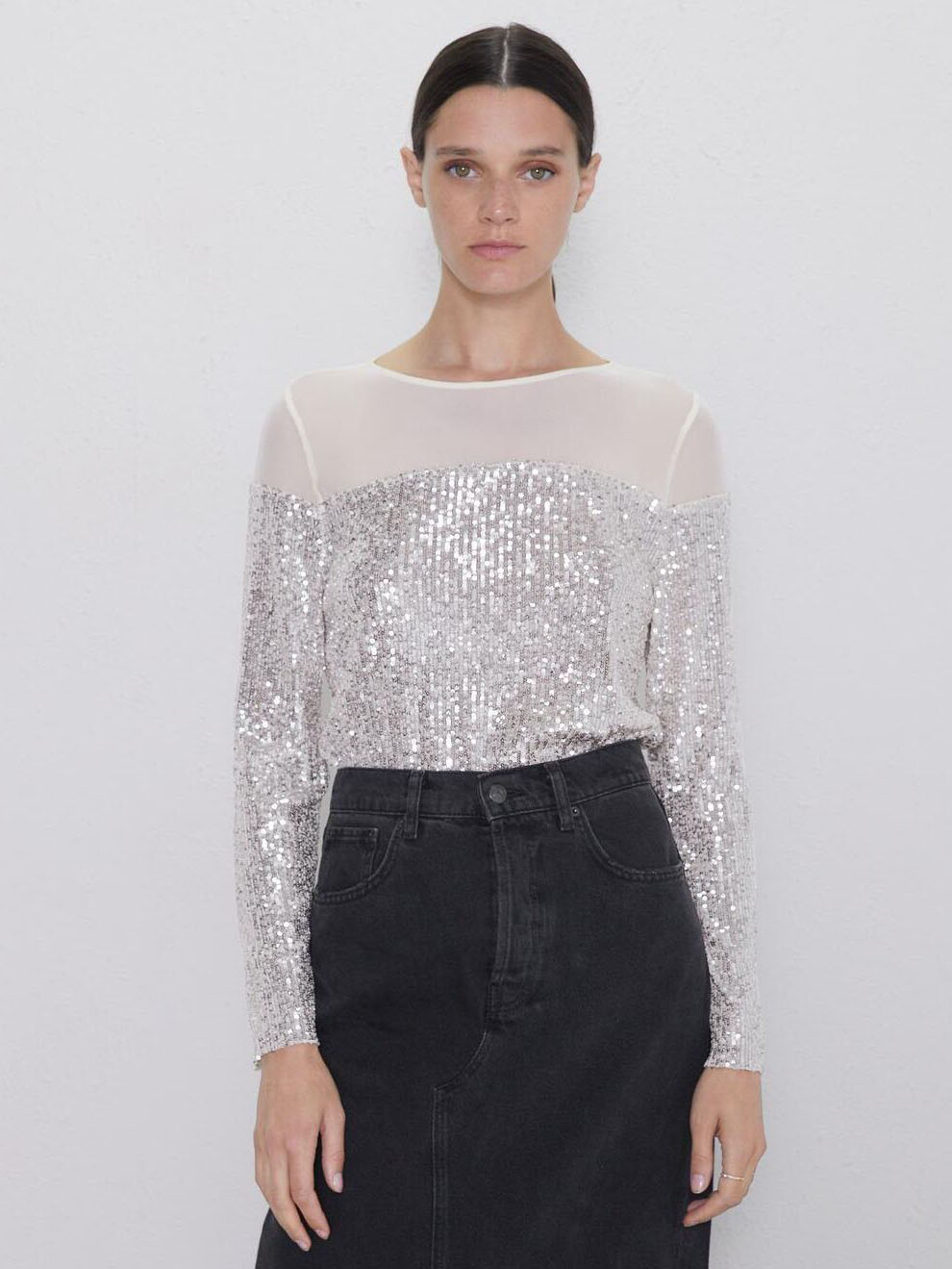 

Блузка Zara XAZ244005PPNO M Бежевая с серебристым