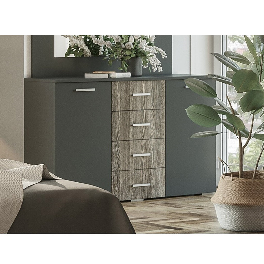 

Комод в гостиную/спальню ДСП Лилея Новая 1334x404x811 мм антрацит/дуб фрегат цвет Svit Mebliv