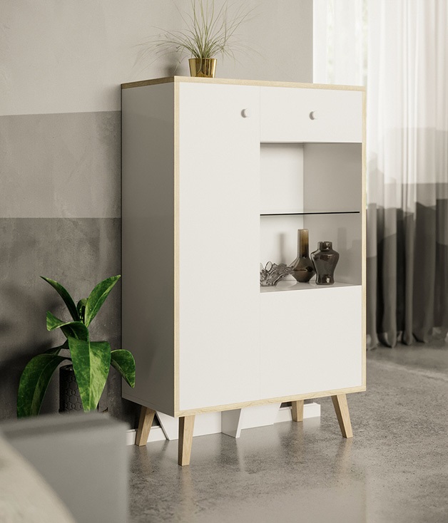 

Сервант в гостиную из ДСП Эрика 2Д Ск 860x405x1395 мм Белый/Дуб Сонома Svit Mebliv