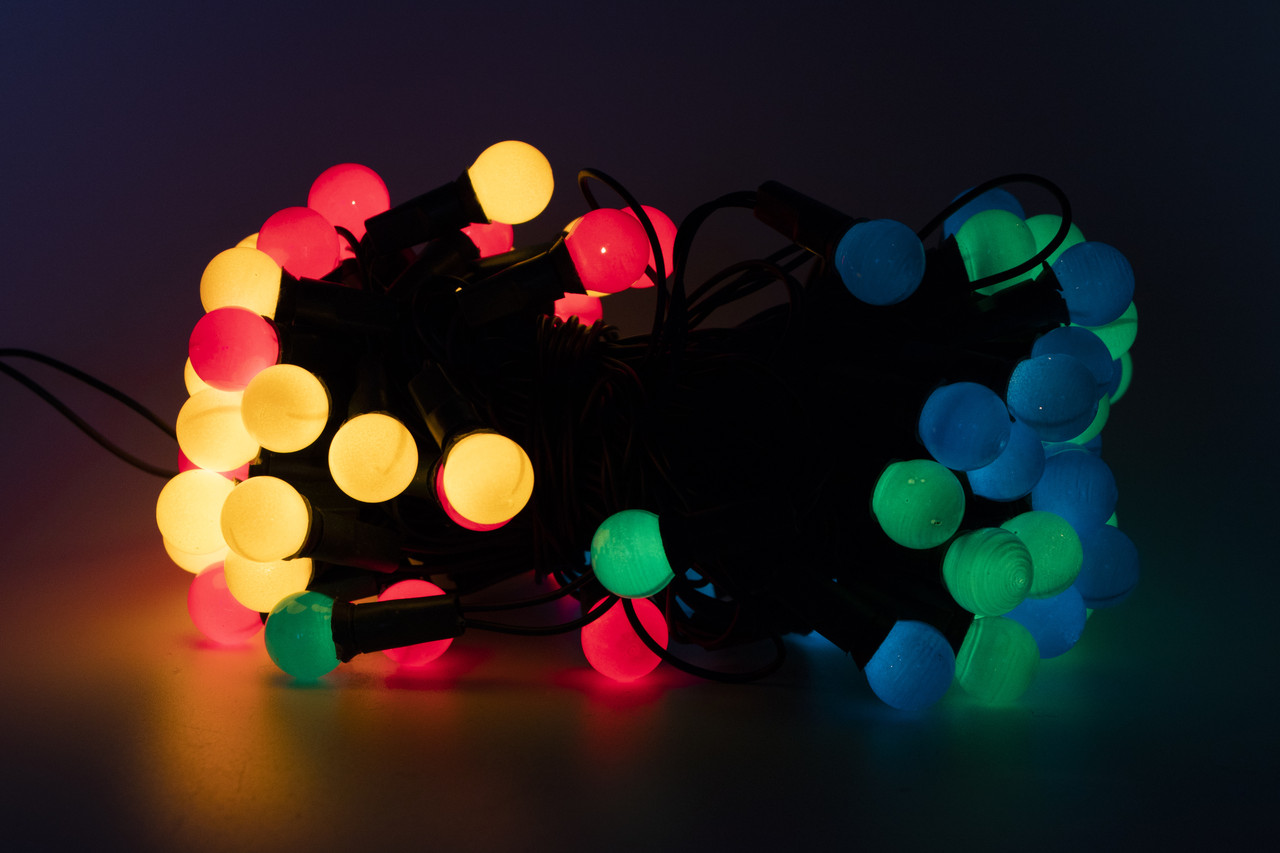 

Гирлянда-нить с лампочками накаливания - жемчуг, 10 м, 100 л, разноцветный, IP20 (650019)