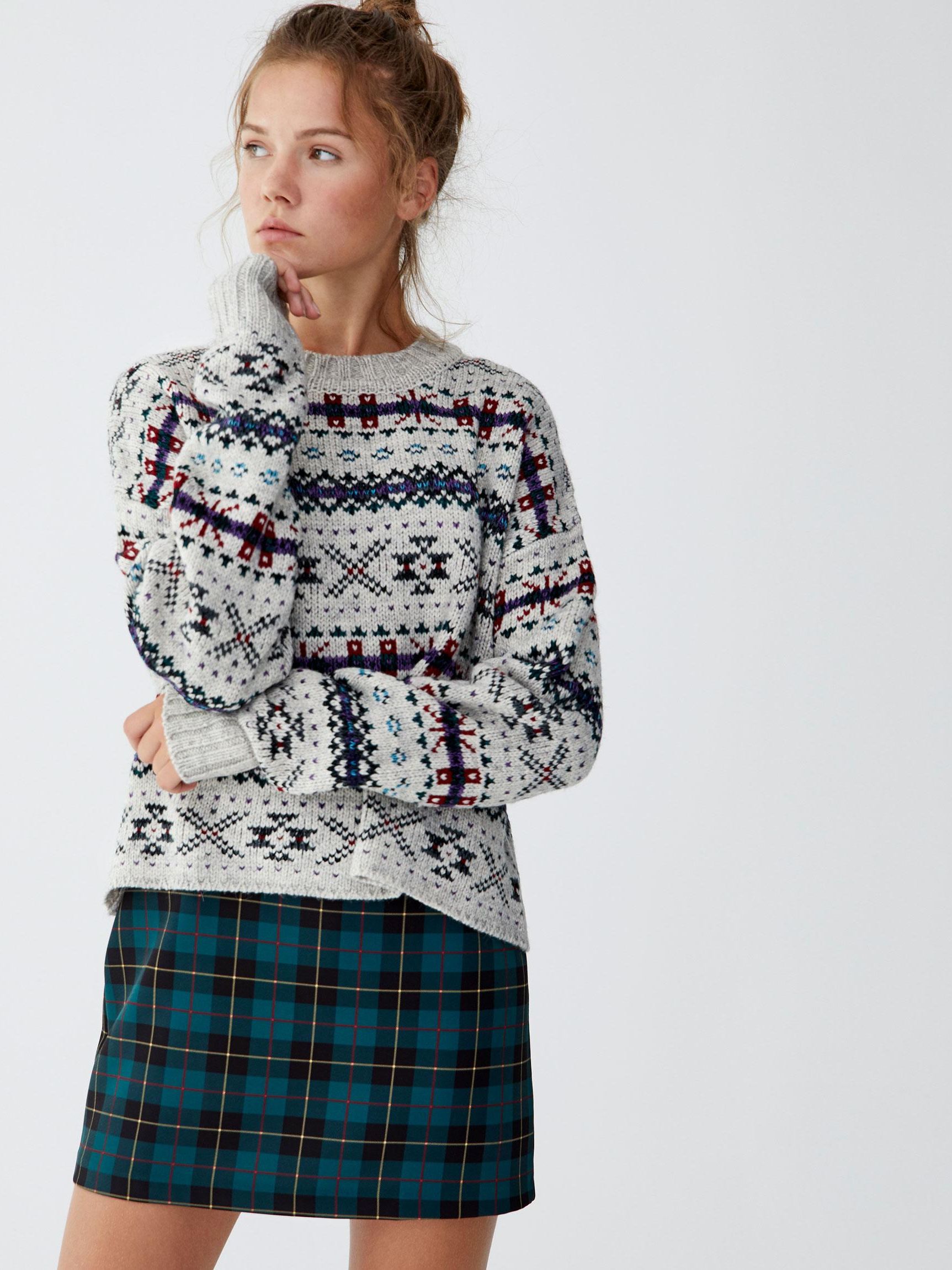 

Джемпер Pull & Bear XAZ217242CUBD XL Серый с разноцветным