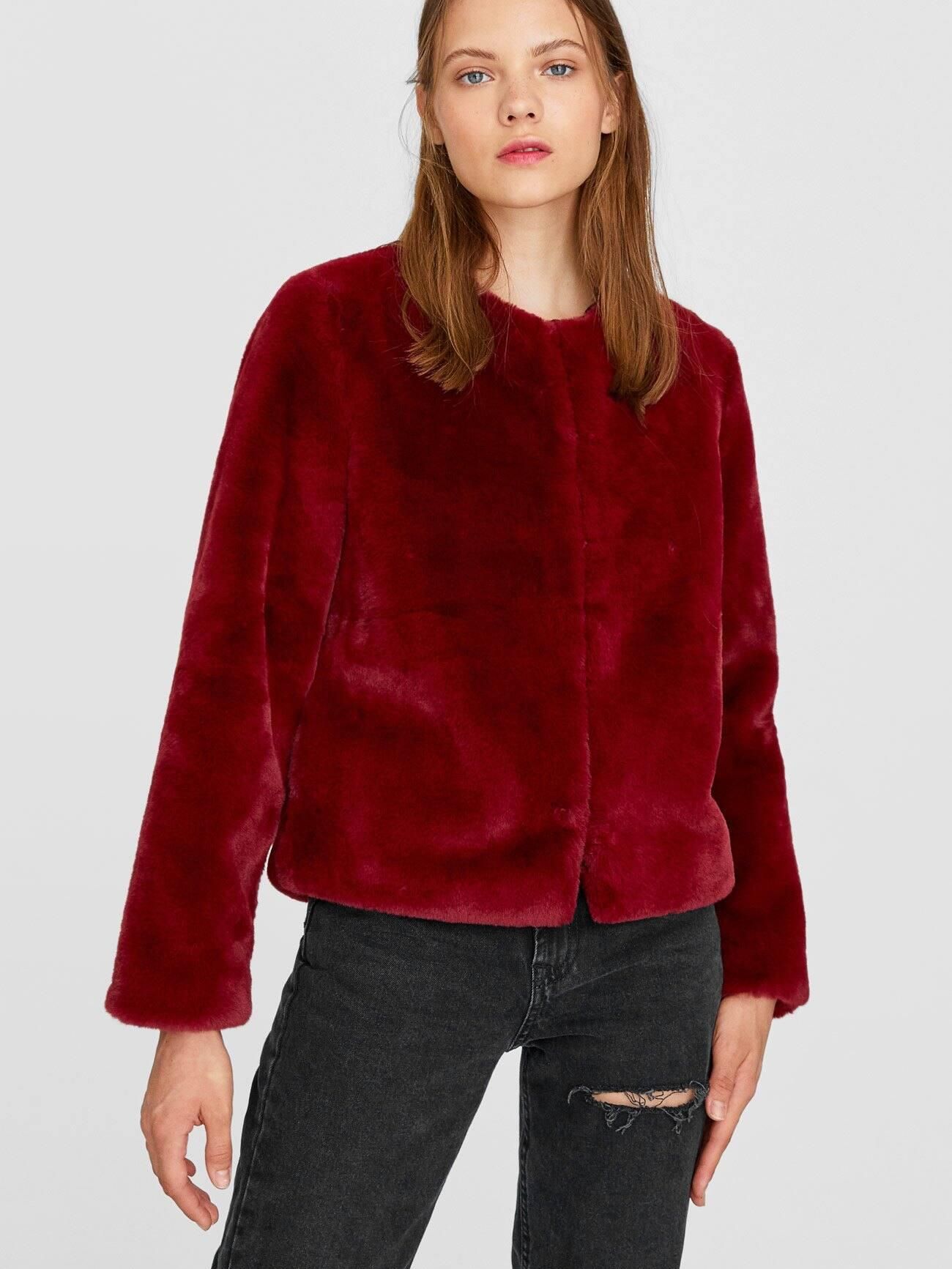 

Полушубок Stradivarius XAZ231413KCAE  Бордовый, Полушубок Stradivarius XAZ231413KCAE L Бордовый