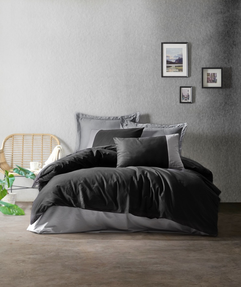 

Комплект постельного белья Cotton box Plain siyah gri евро