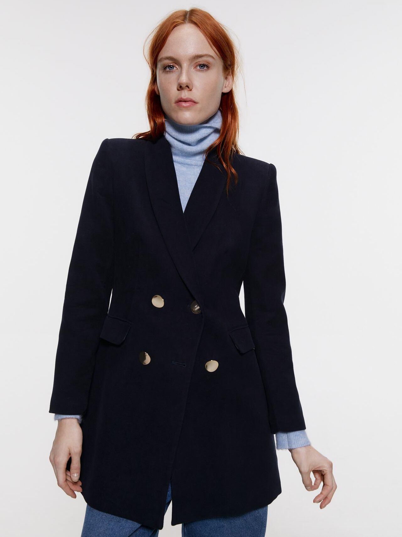 

Пальто Zara XAZ266067JOJB M Темно-синее с золотистым