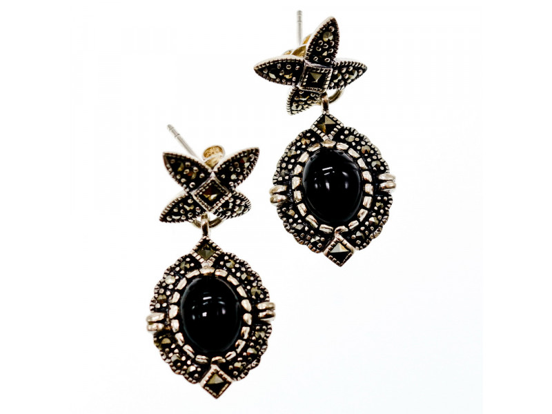 

Серебряные серьги с марказитом и ониксом Натуральный Sky Jewelry 003509