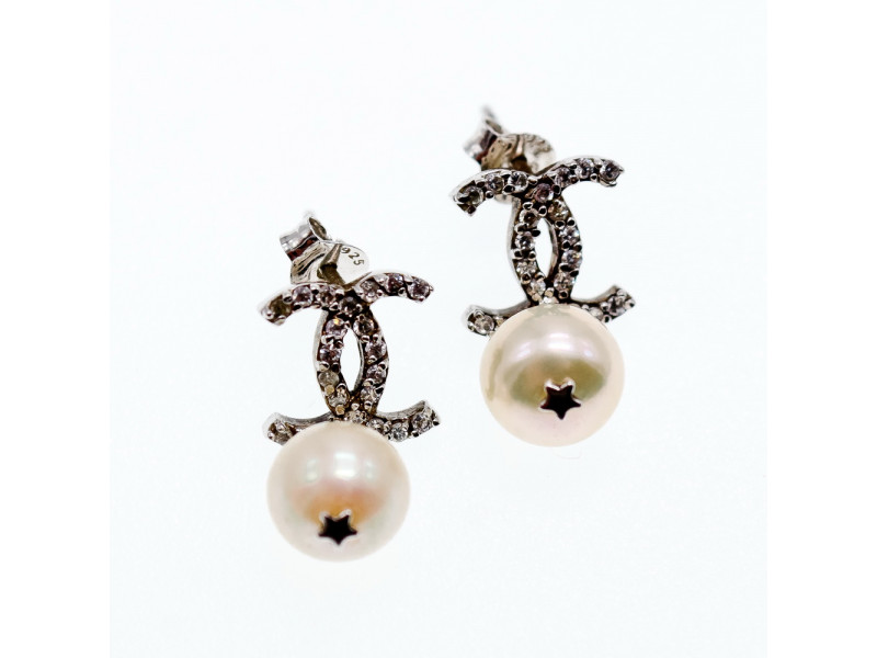 

Серебряные серьги с жемчугом и фианитами Искусственный Sky Jewelry 003525