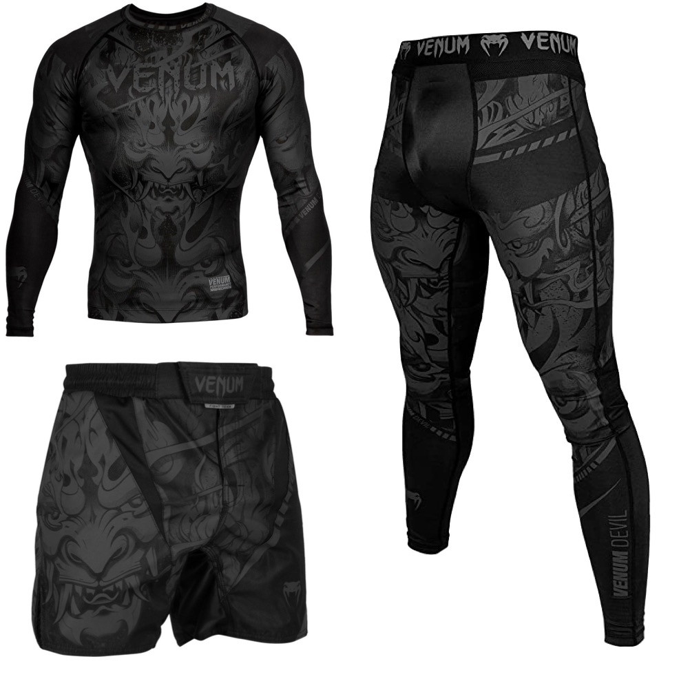 

Мужской компрессионный костюм Рашгард шорты леггинсы Venum devil black 3в1 2XL