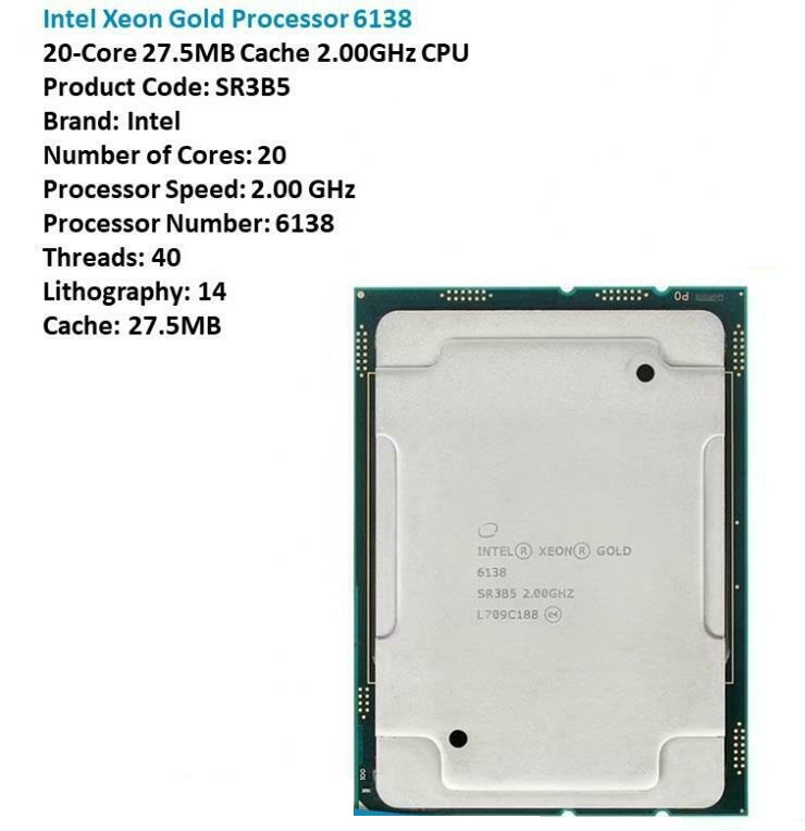 Процессор Intel Xeon 6138 Gold 20 ядер 2.0GHz 27.5МБ Cache (873550-001 ...