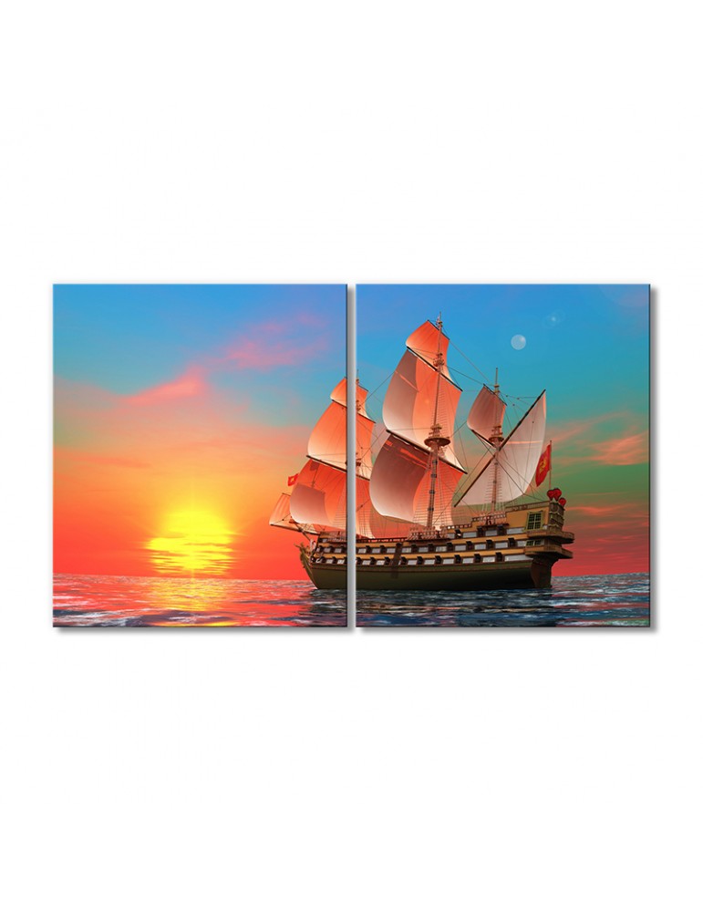 

Модульная картина Artel «Радужный закат и корабль с парусами» 2 модуля 60x90 см