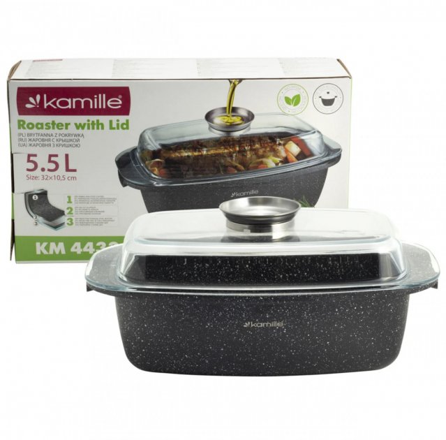 

Гусятница антипригарная Kamille 5.5 л Black Marble КМ-4433