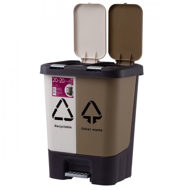 

Ведро для мусора сортировочное 20+20 л с крышкой и педалью MVM BIN-05(20+20L) BEIGE/BROWN пластиковое бежевое/коричневое