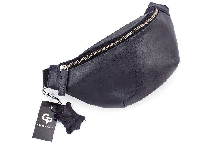 

Поясная сумка Grande Pelle 230х130х70 мм глянцевая кожа синий