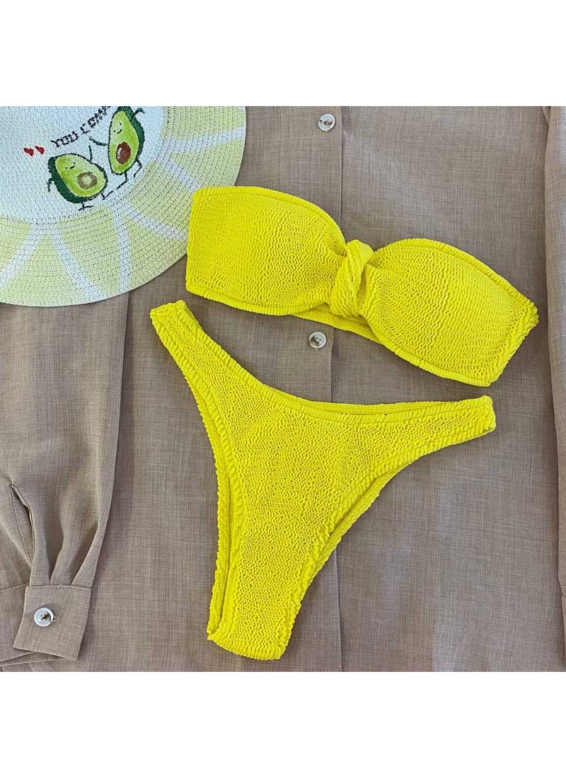 

Купальник бандо из оригинальной жатки Modern Boutique желтый,  К832, Купальник бандо из оригинальной жатки Modern Boutique желтый, XS К832