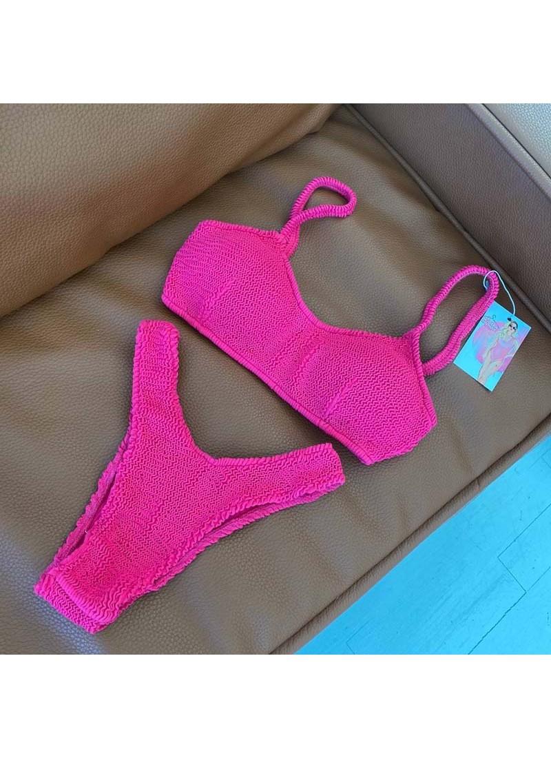 

Купальник топ на тонких бретелях из оригинальной жатки Modern Boutique малиновый, S К835