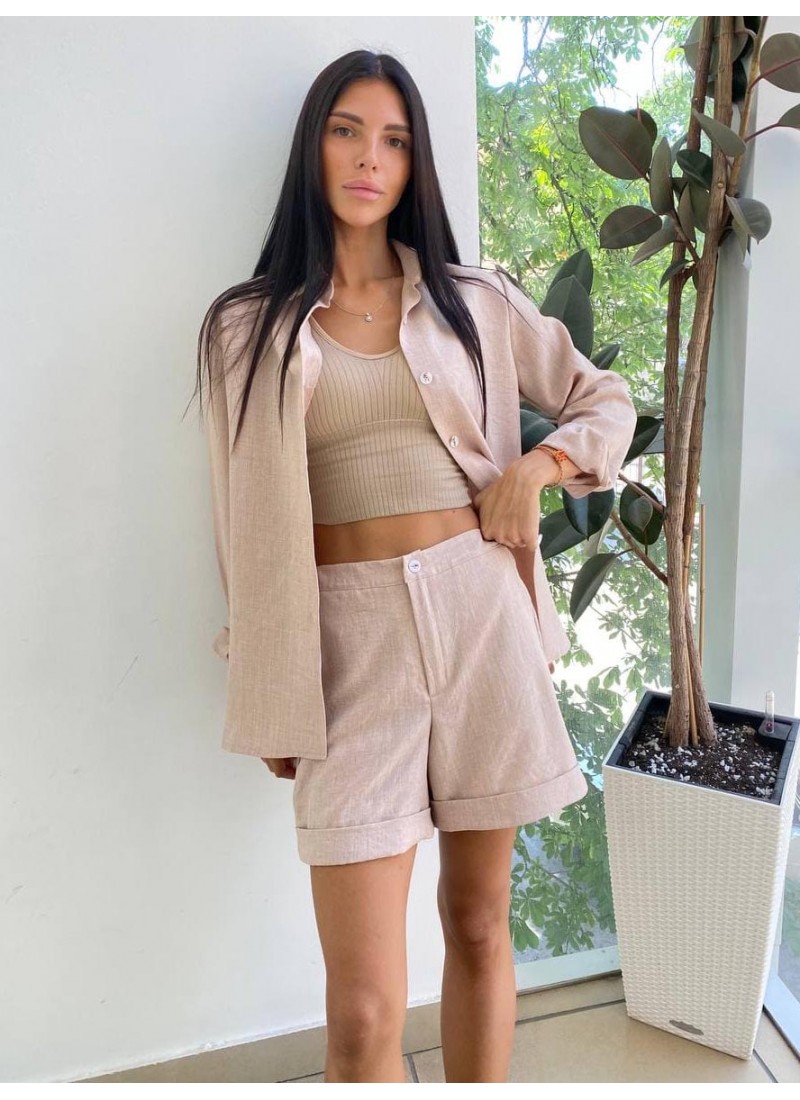 

Костюм женский хлопковый рубашка с шортами Modern Boutique песочный,  КО026, Костюм женский хлопковый рубашка с шортами Modern Boutique песочный, S КО026