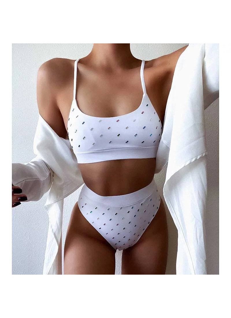 

Купальник топ на тонких лямках с цветными камешками Modern Boutique белый,  К721, Купальник топ на тонких лямках с цветными камешками Modern Boutique белый, S К721