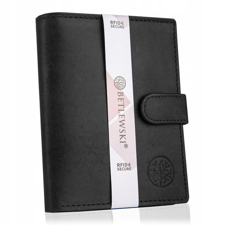 

Мужской кожаный кошелек Betlewski с RFID 12,8 х 10 х 2,5 (BPM-HT-993) - черный