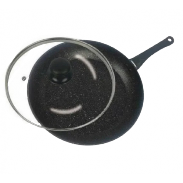 

Сковорода алюминиевая с антипригарным мраморным покрытием и со стеклянной крышкой German Family GF-050-MB-26 см