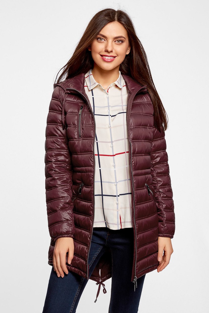 

Женская бордовая удлиненная куртка Oodji -170 10203056B/33445/4900N, Женская бордовая удлиненная куртка Oodji 34-170 10203056B/33445/4900N