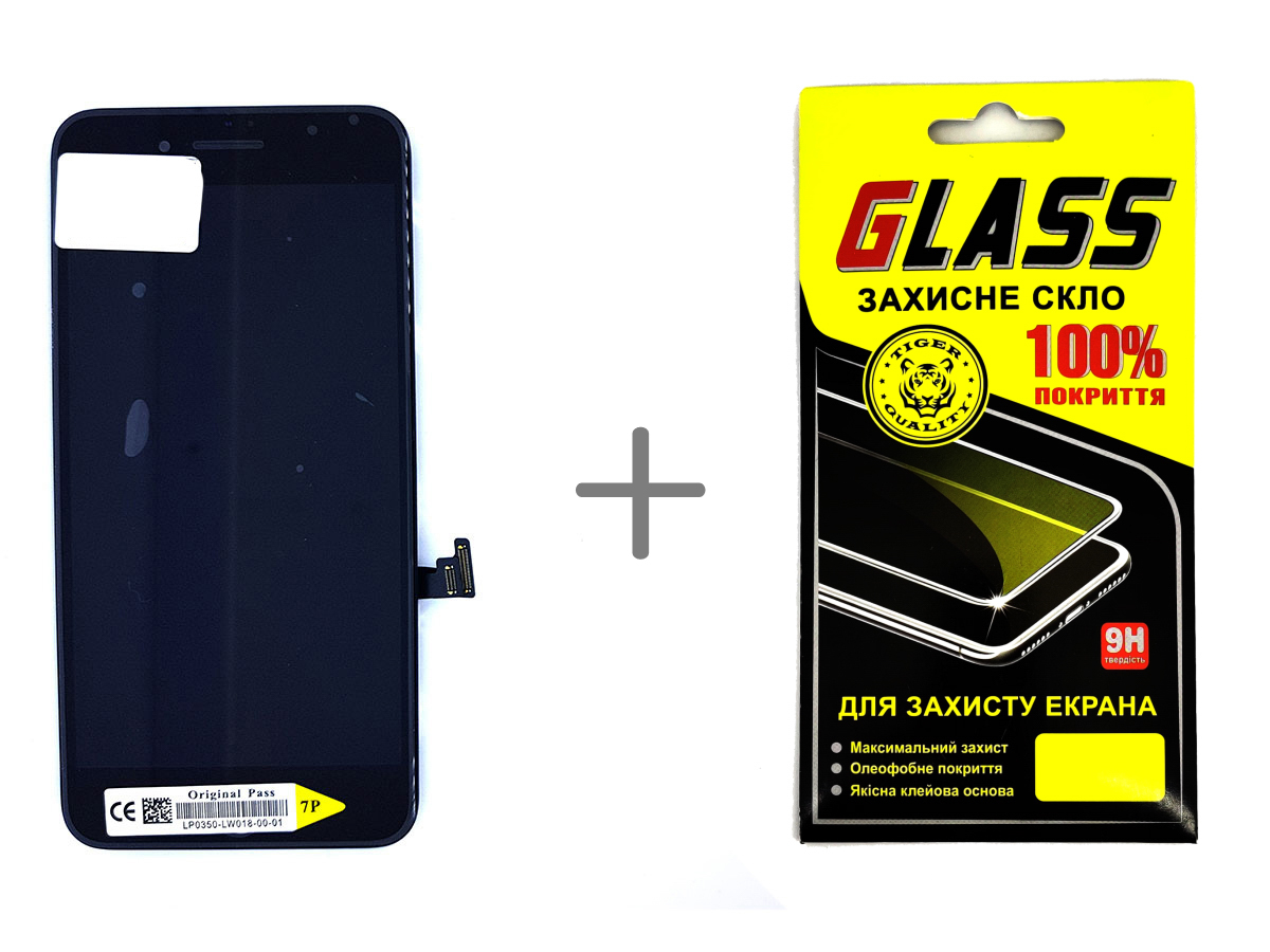 

Дисплей с сенсором тачскрином (дисплейный модуль) Original Pass для iPhone 7 Plus черный + защитное стекло