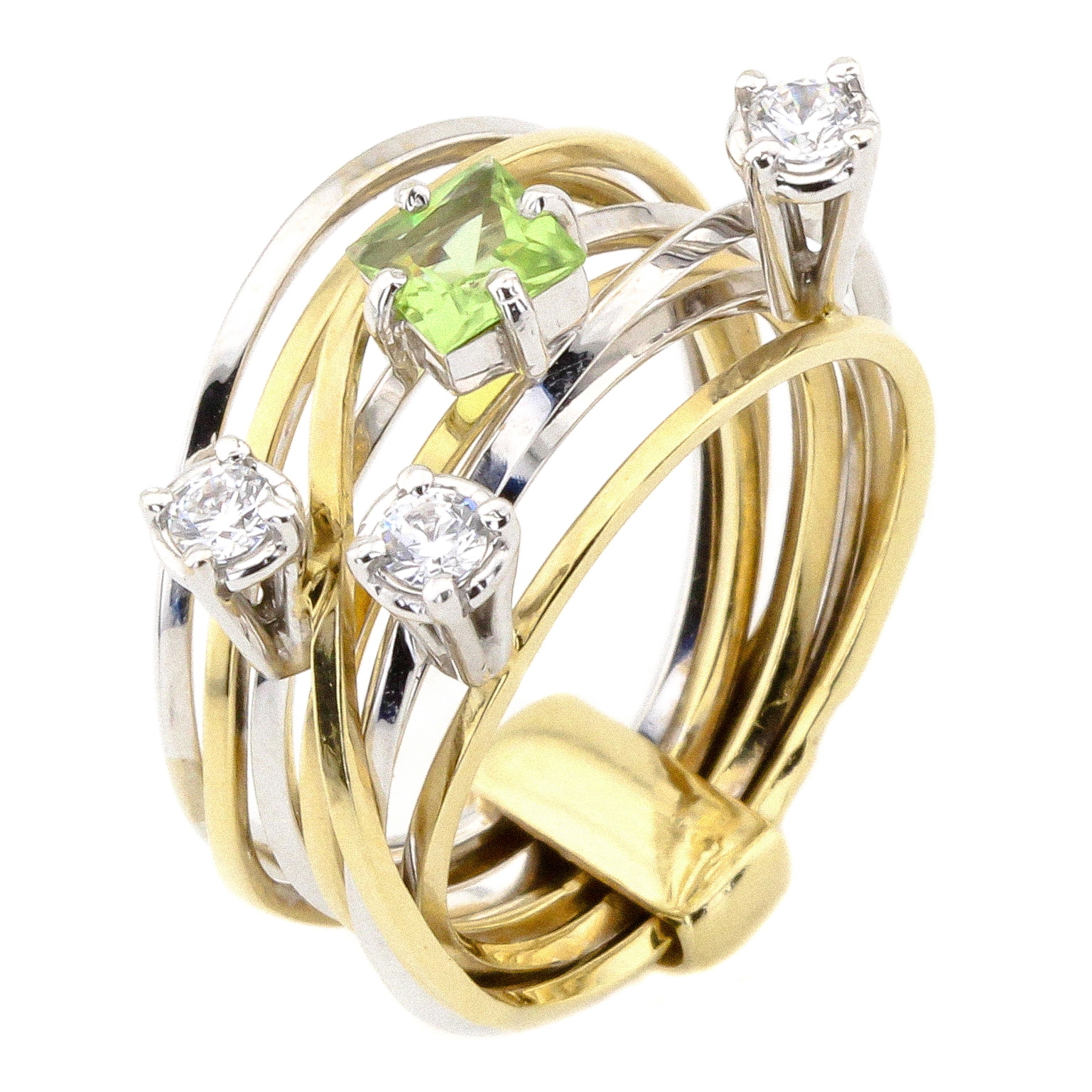 

Золотое кольцо с хризолитом и фианитами 11138chr Диамант, 19,5 размер