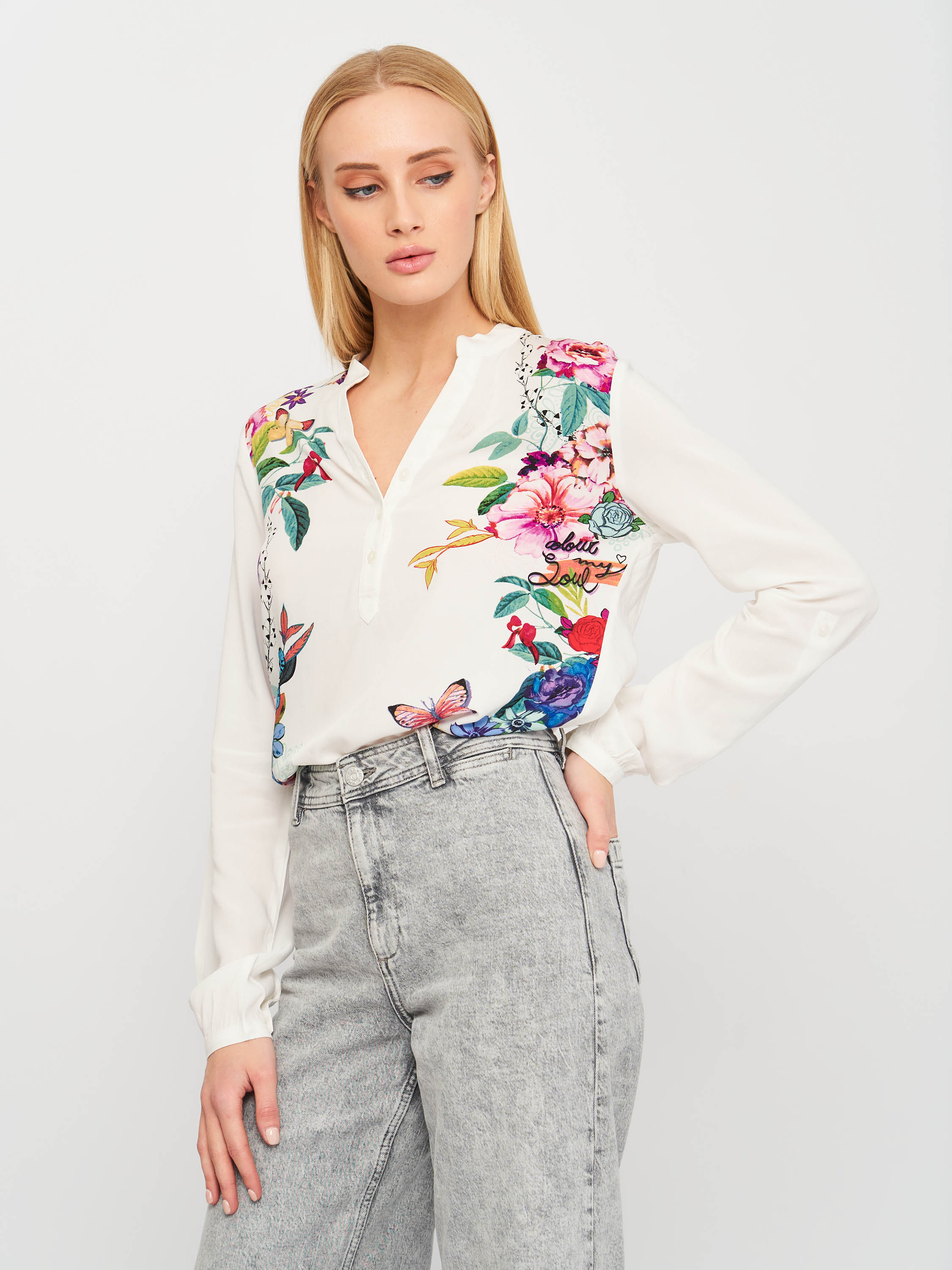 

Блузка Desigual 19SWBWX5-1000 XS Белая с принтом