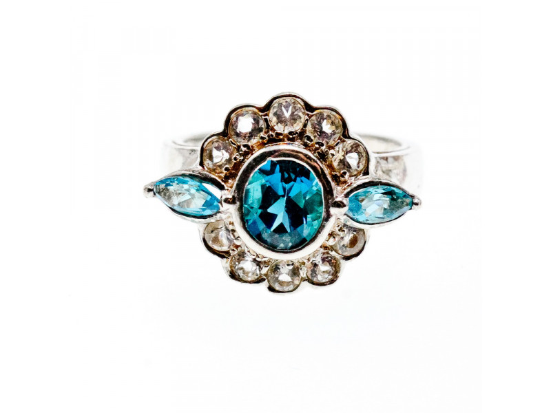 

Серебряное кольцо с камнями аквамарин и гошенит Натуральный Sky Jewelry 003241