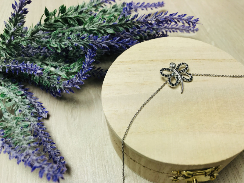 

Серебряная цепочка с кулоном бабочка ( камни черная Шпинель ) Sky Jewelry 000461
