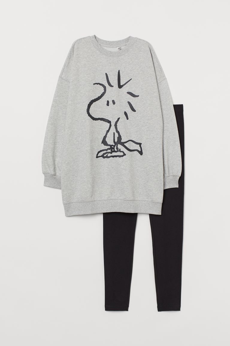 

Пижама с принтом H&M S Серый меланж/Снупи