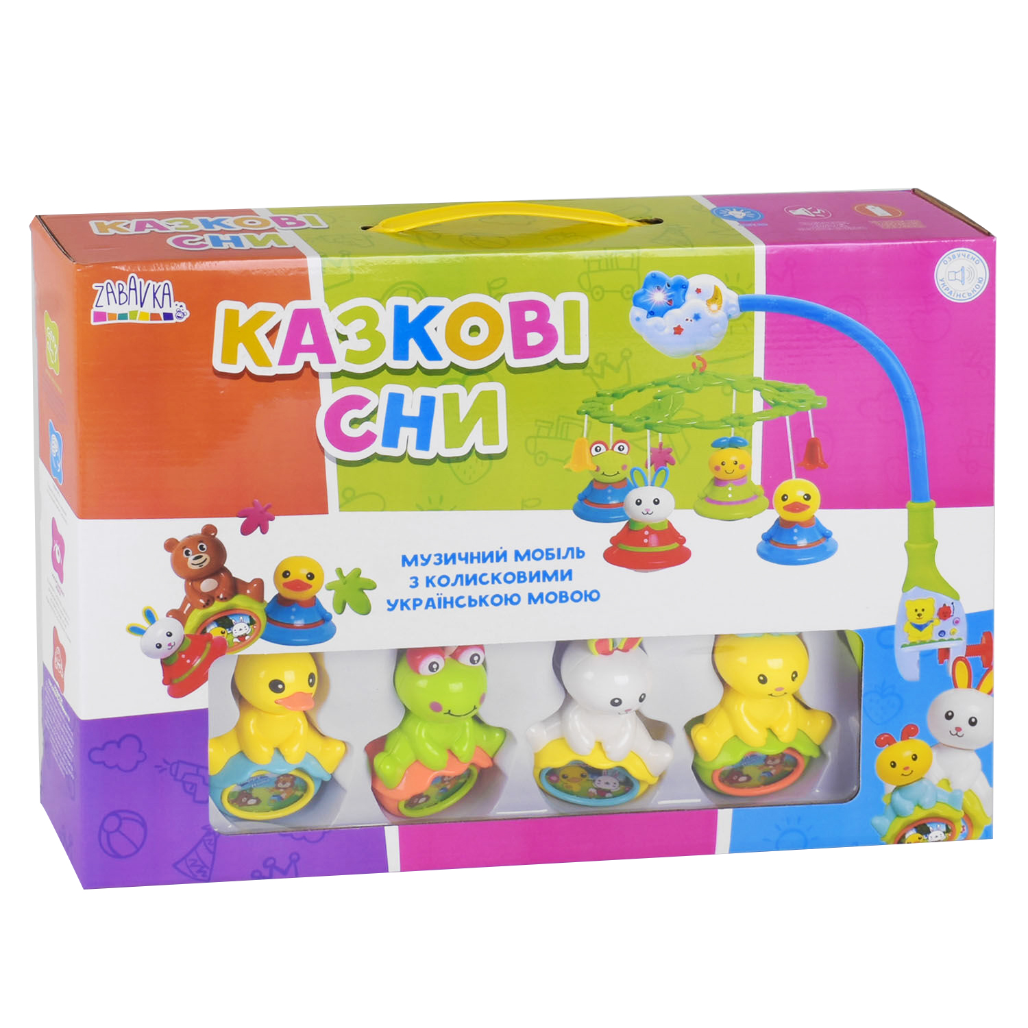 

Карусель (мобиль) на кроватку "Казкові сни" 8 подвесок, свет, звук, украинские колыбельные (97338)