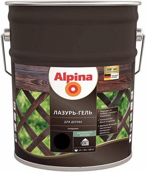 

Лазурь для дерева Alpina lasur-gel шелк.-мат чёрный 10 л арт - 948103806CH