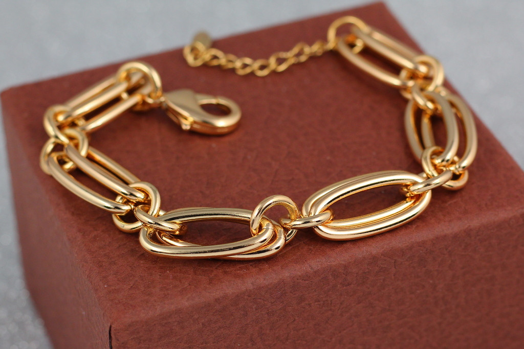 

Браслет Xuping Jewelry овальные звенья 20 см 12 мм добавка цепи 3 мм золотистый