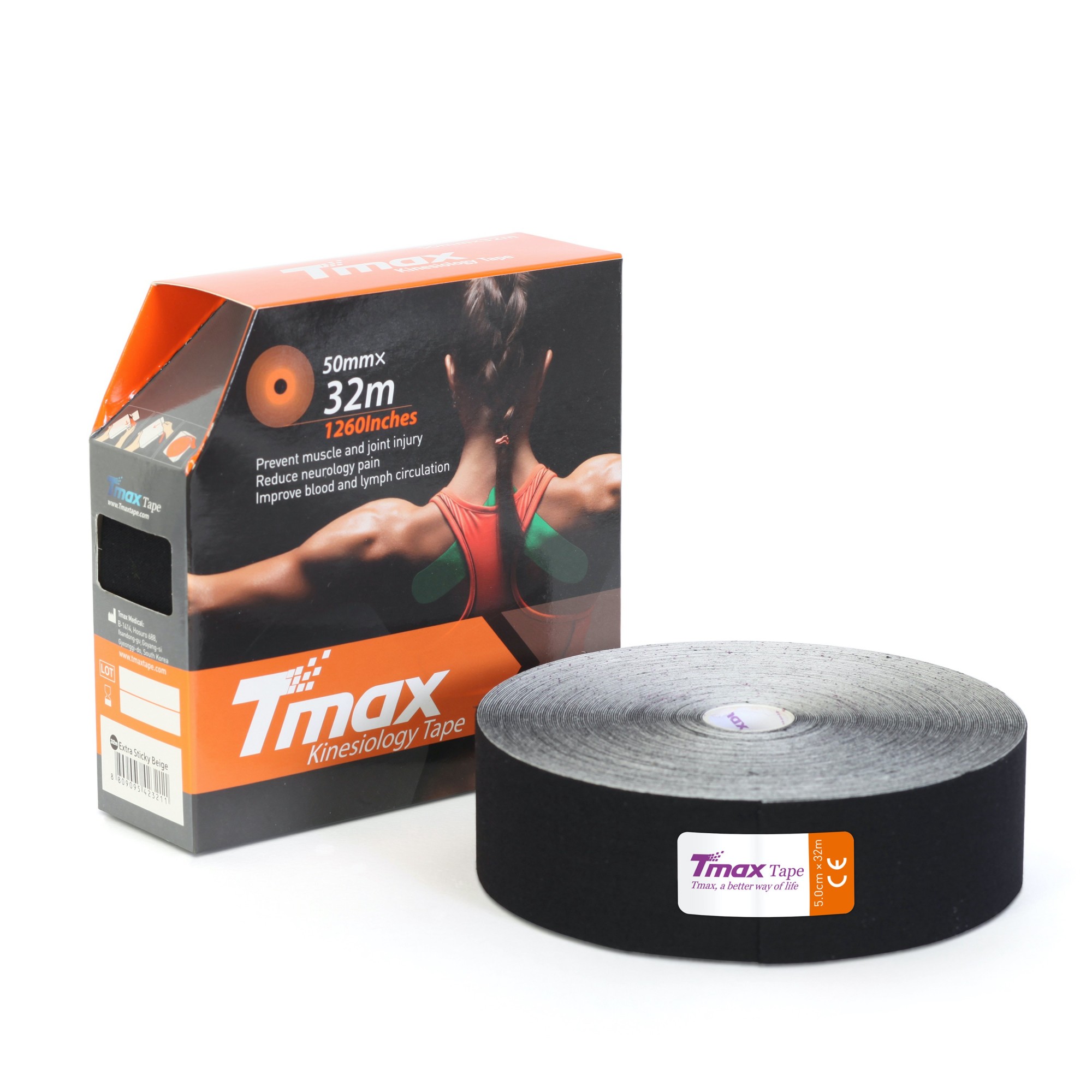 

Кинезио тейп Tmax Rayon 5смх32м черный