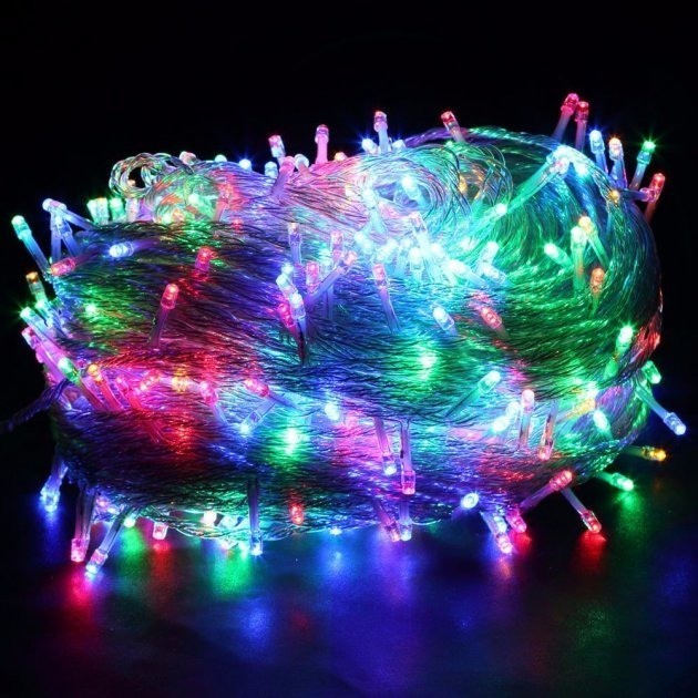 

Светодиодная гирлянда классическая 400 LED 18 м цепь прозрачный шнур мульти