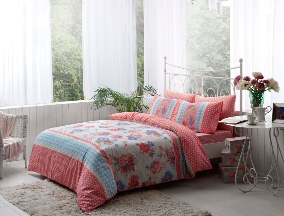 

Двуспальный King Size комплект TAC Emma Pink Ранфорс 220 х 240 см Розовый, цветочный принт