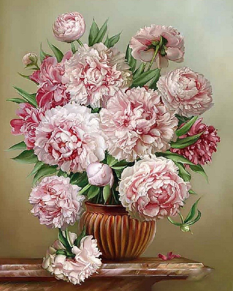 Алмазная вышивка на подрамнике My-Art Нежные пионы 40 х 50 см TN1049 ...