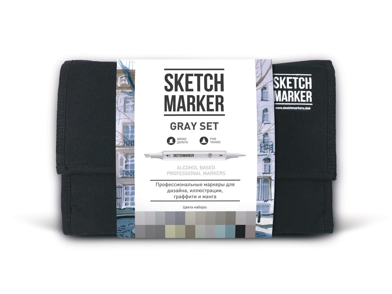 

Набір SCETCHMARKER 24цвета тонкий-скошений Gray Set 24gray