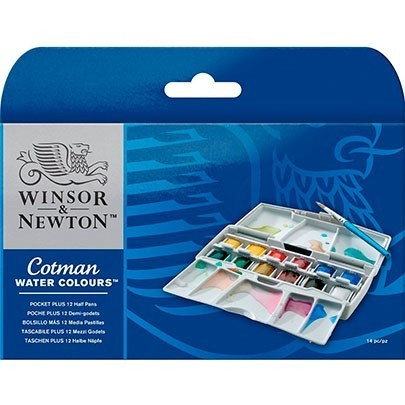 

Набір акварельних фарб Winsor&Newton Cotman 12 кольорів (полукюветы) + кисть