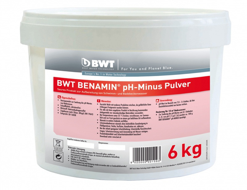 

Средство для понижения рН BWT BENAMIN pH-minus Pulver 6 кг для бассейна