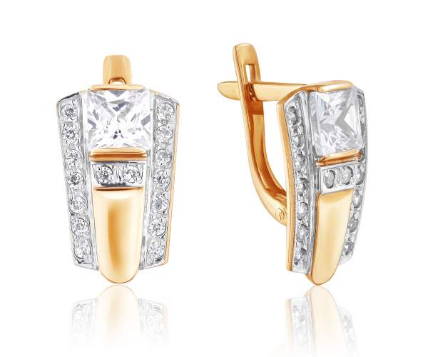

Серьги с английской застежкой с цирконами "Принцесса", комбинированное золото, С0287