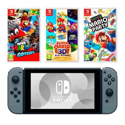 

Набор Консоль Nintendo Switch HAC-001(-01) Grey 32GB Новый + Игра Super Mario Odyssey + Игра Super Mario Party + Игра Super Mario 3D All-Stars