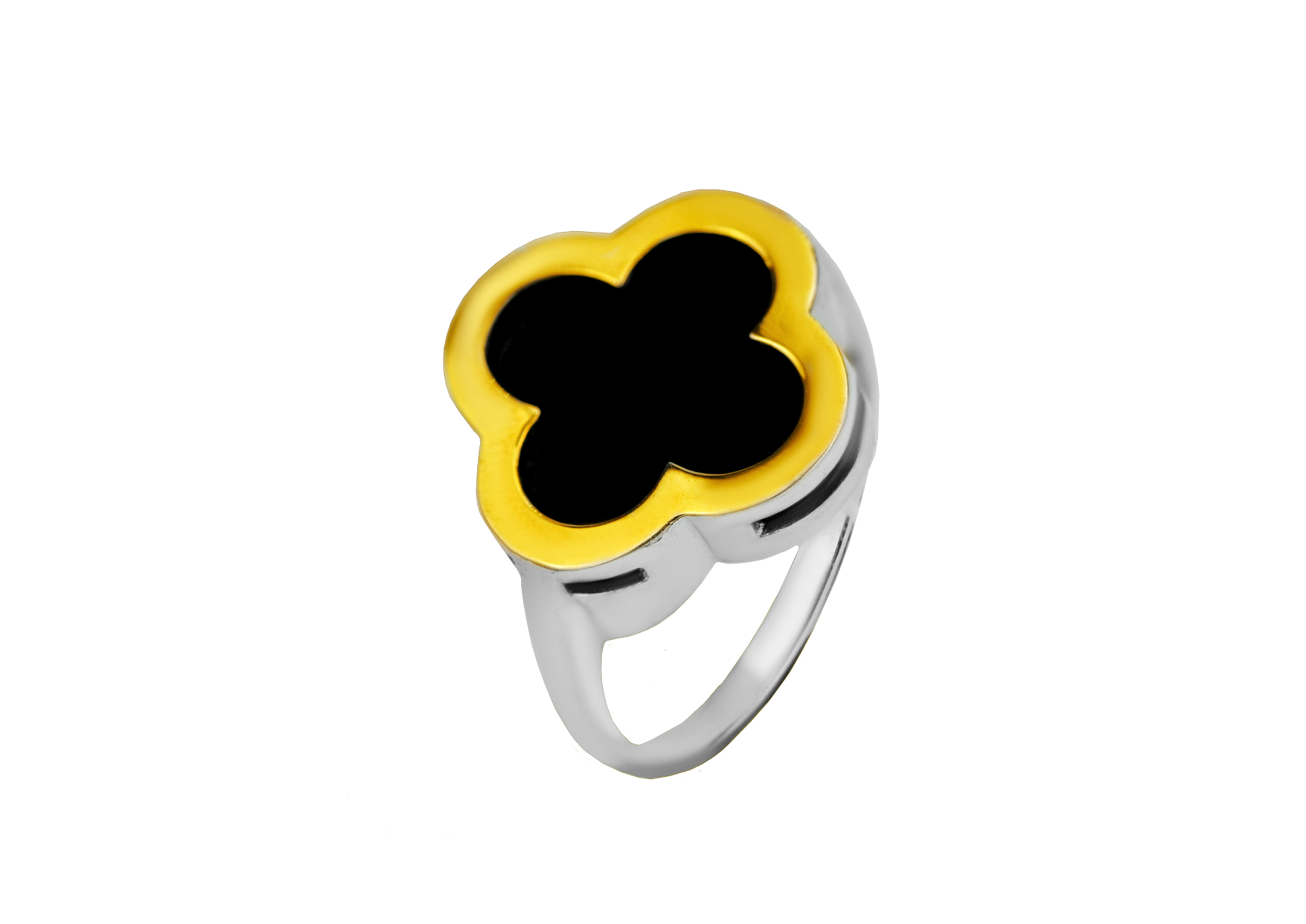 

Кольцо серебряное с золотом и ониксом 497/1р, 17.5 размер