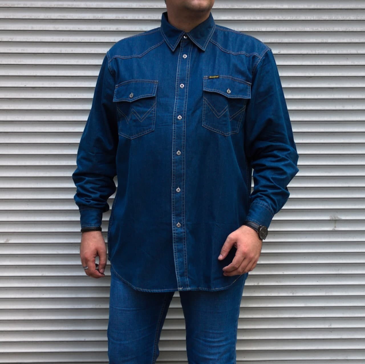 

Джинсовая рубашка R.A. Big Size 5XL синяя БАТАЛ 2053-5XL