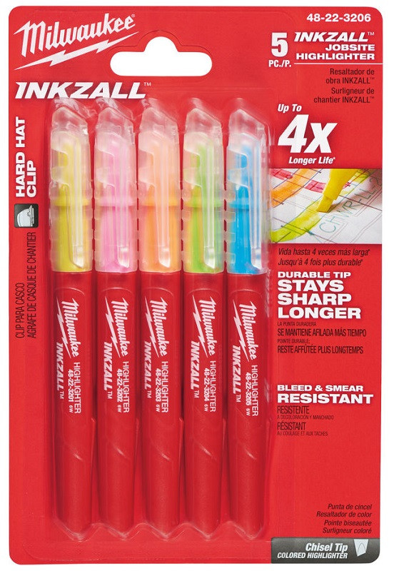 

Маркеры текстовыделители цветные Milwaukee Inkzall 48223206