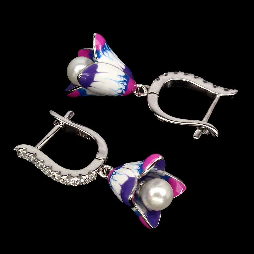 

Серьги из серебра Кольокольчики с жемчугом и эмалью С1632