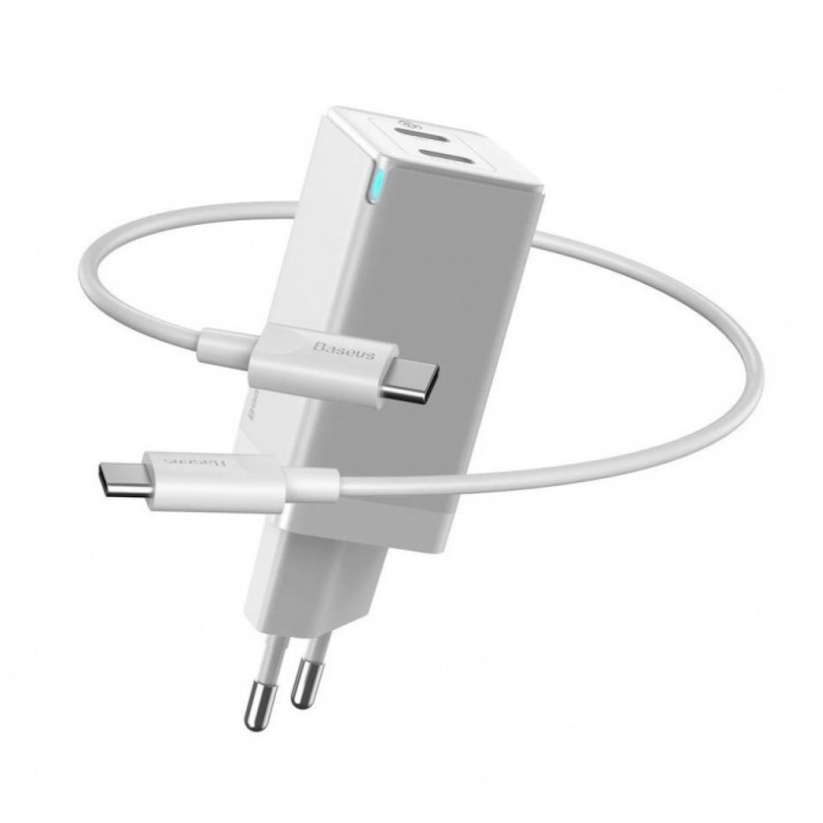 

Сетевое зарядное устройство Baseus GaN2 Quick Charger C+C 45W EU (With Mini Cable Type-C to Type-C 60W (20V/3A), 1 м, белый
