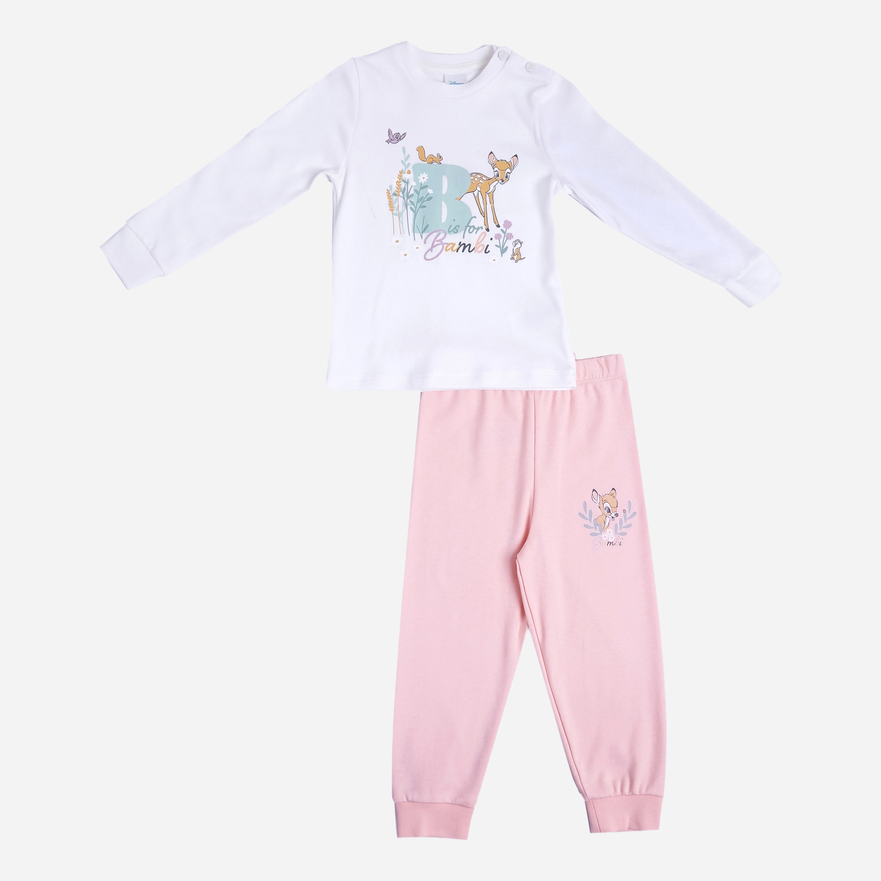 

Пижама (футболка с длинным рукавом + штаны) Disney Бэмби BA18531 98-104 см Бело-розовая