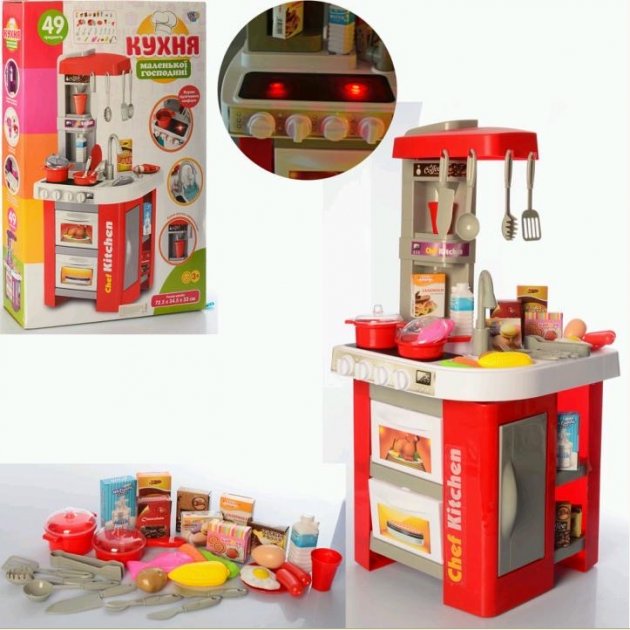 

Детская игрушечная кухня 922-48A плита, раковина-льется вода, посуда, продукты - звук и свет
